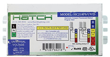 Hatch HC218PS/UV/D Compact Flourescent Ballast, 2-Lamp, CFL CFQ 18W, 120/277V