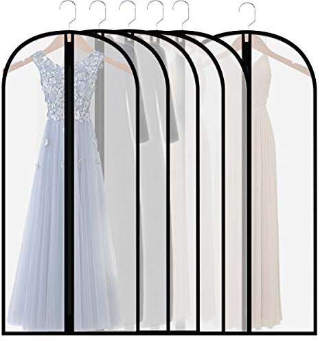 homeminda Extra Long Dress Garment Bags 60in Clear Hanging Lightweight Breathable Dust Proof Cover with Study Full Zipper for Storage Clothes and Travel Pack of 6