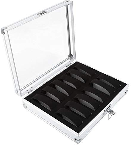Caja de reloj de aluminio Cafopgrill caja de almacenamiento de reloj de Color plateado caja de decoración de organización de reloj para el hogar (12 ranuras)