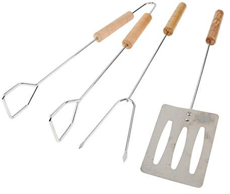 Tubayia 3 Stück Tragbar Grillbesteck Set Edelstahl Grillschaufel Grillgabel Grillzange für Camping Picknick Grill BBQ