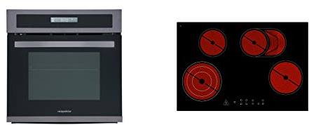 respekta Ensemble de cuisinières encastrées en acier noir + plaque de cuisson en céramique