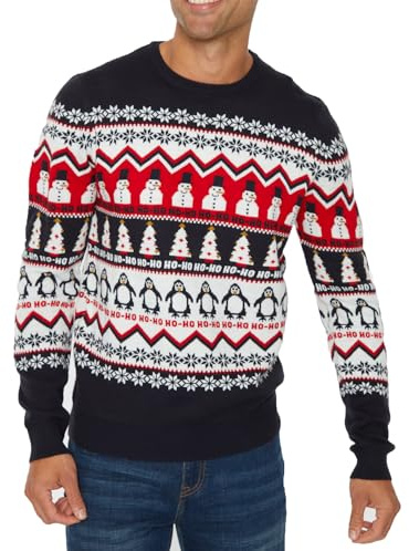 NOROZE Men's Christmas Jumper Reindeer Stag Nordic Polar Bear Festive Unisex Xmas Jumpers (XL, Hoho Snowman Penguin Navy)