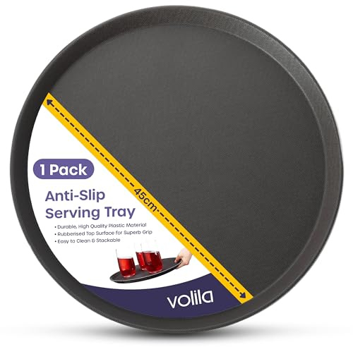 Black Round Tray - 45cm (1 Pack) Rubberized Round Trays for Food Serving and Drinks - Dishwasher Safe Non Slip Tray for Parties, Gatherings, Bars, Restaurants, and Home Use