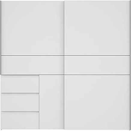 AVANTI TRENDSTORE - Fjolla - Armadio in legno laminato con ante scorrevoli, all'interno ripiani e appendiabiti. Disponibile due colorazioni. Dimensioni LAP 200,1x200,5x61,2 cm (bianco)