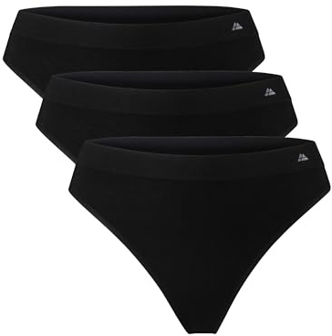 DANISH ENDURANCE 3 Pack Women's Seamless Bamboo Thongs Panties, Super Soft Breathable Comfortable Underwear, Black, M-L