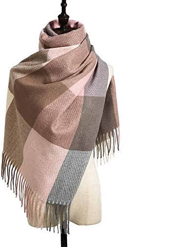 HGJH Schal,Winterschals Beige Rosa Weicher Warmer Schal Dicke Decke Große Gitterquaste Modeschal Langer Großer Winterschal Trendige Stola-Schals Für Frauen Mädchen