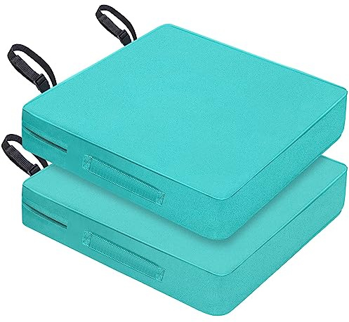 SECLATO Patio Chair Cushion 20 inch Square Waterproof Outdoor Seat Cushions for Patio Furniture Color Fastness Garden Sofa Couch Chair Pads with Handle and Straps, 2 Pack Blue