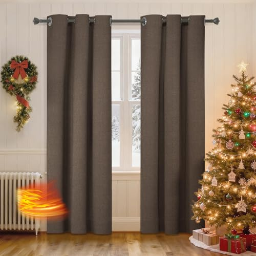 Ystyle Tenda Oscurante 100% Effetto Lino 2 Pezzi, 140×160 CM, Caffè