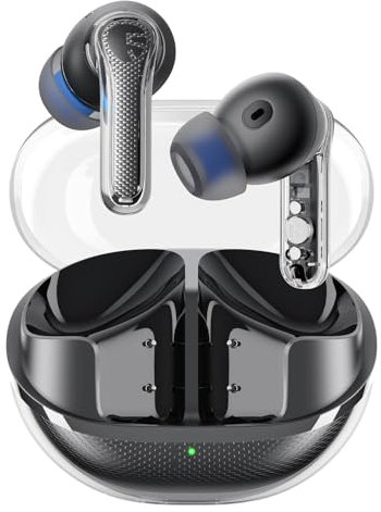 Cuffie intrauricolari wireless SoundPEATS Clear Bluetooth 5.3, riduzione del rumore delle chiamate con doppio MIC, altoparlanti dinamici da 12 mm, bassi potenti, 40 ore di riproduzione, supporto APP