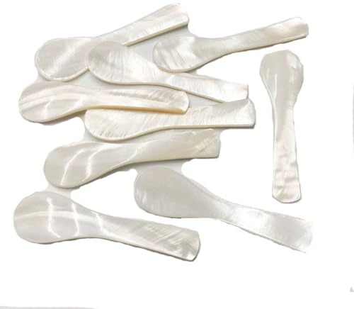 Egurs 2 cucharas de nácar, caviar de nácar, cucharas de huevo, cucharas de caviar con mango redondo, cuchara de nácar, cucharas de caviar hechas a mano, cucharilla de café, cuchara de postre, para
