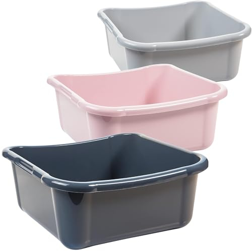 2friends Waschschüssel Wanne 3er Set - Spülschüssel 12 Liter eckig Spülwanne, Spülschüsseln aus Stabilem Kunststoff, Rosa/Grau/Anthrazit, Made in EU