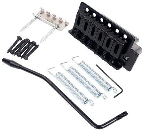 Banworks 6-strängade Tremolo Bridge System 52,5 mm (2 1/16 tum) strängutrymme med moderna sadlar Tremolo Arm och zinkblock för Strat ST Squier Style elektriska gitarrer JT/CYXT-01 Svart