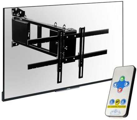 SABAJ Soporte TV pared motorizado para TV 75 pulgadas, giratorio electrico oculto 130 + 90 grados, OTW-L hasta 40kg con mando a distancia VESA hasta 600x400, smart plug wifi para televisores LCD/OLED