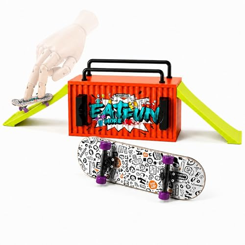 BIGH Fingerboard Container Rampe de Skateboard à Doigts en Bois Naturel d'érable Fingerboard Professionnel Finger Skate Patin à Doigts Jouet Cadeau Skate Patin à Main Blanc
