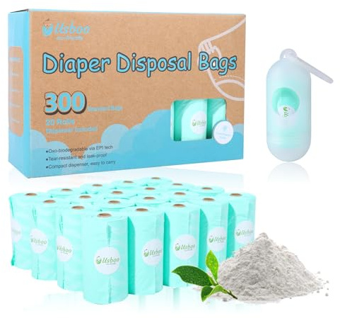 USBOO Diaper Bags Disposable for Baby - 20 Refill Rolls (300 Pack) Diaper Trash Bags with Dispenser, Diaper Bag Accessory, Fresh Powder Scent