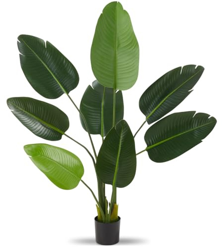 tectake® Konstgjord papegojblomma med stora blad i PEVA, 120 cm, detaljerad, lättskött, plastkruka, Fuskpapegojblomma, Imitation papegojblomma, Syntetisk papegojblomma - Grön