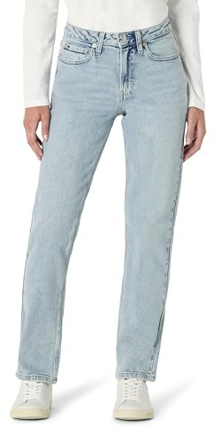 Amazon Essentials Women's High-Rise Straight Leg Jean, Iced Light Wash, 0 Long