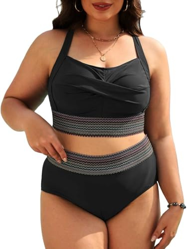 CheChury Costume da Bagno Donna Vita Alta Due Pezzi Bikini Set Taglie Forti Costumi da Mare Donna Bikini Top Push up Imbottito Reggiseno Costume Due Pezzi Sexy Costumi da Bagno Donna Curvy Swimwear