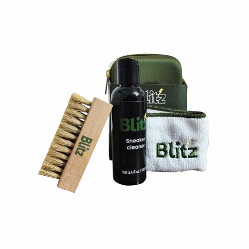 Blitz Sneaker Cleaning Kit – Leather, Suede & Canvas Trainers – 100ml Solution, Brush, Microfiber Cloth & Wipes – Travel Pouch Included