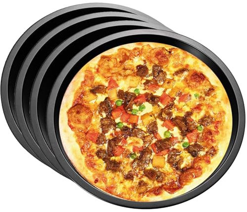 ZONJIE 4 Stücke Pizzablech, Pie Tin Pizzaform, Schwarz Rund Backblech, Backblech Quiche Backform, Antihaftbeschichtet Pizza Flammkuchen, Kuchen, GleichmäßIge Hitze & Leichte Reinigung