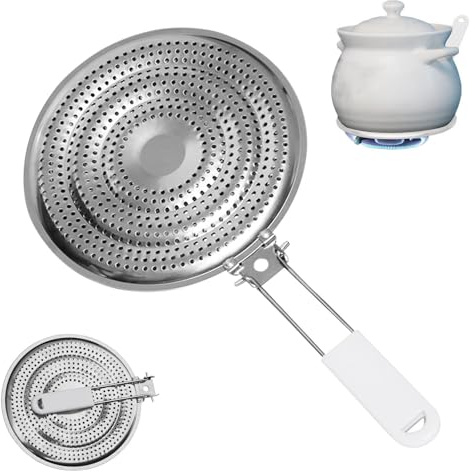 Stainless Steel Double Heat Diffuser for Gas and Electric Stove - Even Heat Distribution Induction Cooktop Adapter Plate - Food Warmer Simmer Plate for Gas Stove with Flame Guard, Cool-Touch Handle