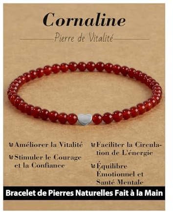 Landorilo Bracciale Donna, Pietra Naturale da 4 mm con Perline D'amore in Argento 925, Braccialetti Yoga di Cristallo, Regalo di Natale, Compleanno, Anniversario(Calcedonio rosso)