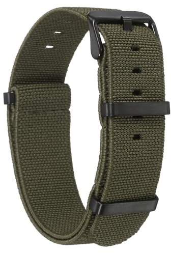 sourcing map Elastic Nylon Watch Band 20mm One-Piece French Watch Strap Waterproof Replacement Wristwatch Strap with Black Buckle for Men Women, Green