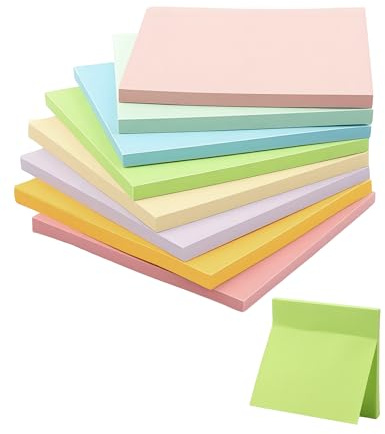 Acual Sticky Notes 400 Stück,76x76mm Farbige Haftnotizen 8 Blöcke,Selbstklebende Haftnotizen klebezettel,Pastell Klebezettel für Schule,Zuhause, Büro Erinnerung,Checkliste oder To-Do-Liste(8 Farben)