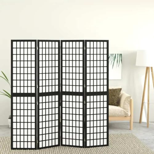 Kaloriko 4 delar Paravent japansk stil av massiv gran med shojirispapper 160 x 170 cm, vikbar, fristående, ogenomskinlig, perfekt för vardagsrum, sovrum, kontor och barnrum