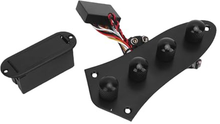 FILFEEL Förtrådad 3-stegs Gitarrförförstärkare Kontrollplatta med 3-bands EQ Active/Passive Toggle Metal Knoppar för el- och Basgitarrer – Lågbrus Förkabelt Kontrollkort med 15dB Gai (Svart)