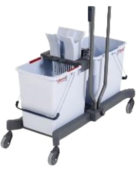 Reinigungswagen Vileda UltraSpeed Pro Doppelfahreimer Set mit Chassis, 25 L und 10 L Eimer, Mop-Presse & Schiebebügel