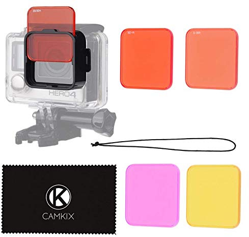 CamKix Diving Lens Filter Kit compatible with GoPro HERO 4 Black, Silver HERO+ HERO+, HERO and 3+ - fits Standard Waterproof Housing - Enhances Colors for Various Underwater Video