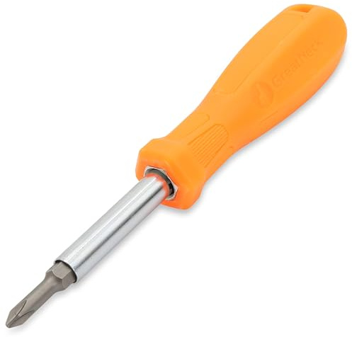 GreatNeck 6 in 1 Screwdriver with Interchangeable Bits, Screw Driver Includes Slotted 3/16in 1/4in Phillips 1 2 Nut Driver 1/4in 5/16in, Chrome Vanadium Steel, For Home and Shop Use