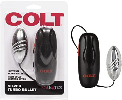 CalExotics Colt Turbo Bullet Vibrator - Waterproof Sex Toys for Couples - Wired Adult Vibe Egg Male P Spot Massager - Silicone Prostate Massager - Silver