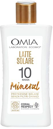 Omia, Latte Solare Mineral SPF10 Viso e Corpo, Protezione Solare Bassa, Per Pelli Scure e Resistenti al Sole, Con Filtro Minerale e Ingredienti di Origine Naturale, Flacone da 200 ml