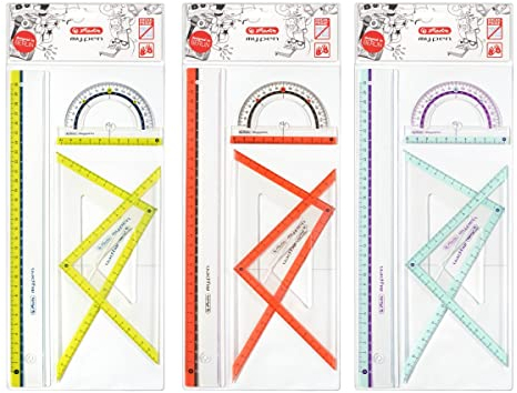 Herlitz Geometrieset my.pen, 4-teilig: 2 Geometriedreiecke, 1 Lineal 30 cm und Winkelmesser 10 cm