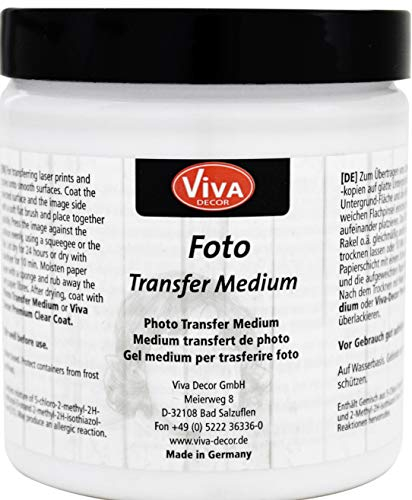 Viva Decor Foto-Transfer-Medium (Transparent, 250 ml) Photo Transfer - Fototransfer zum Übertragen auf Holz, UVM. - Foto Transfer Papier -Ausdrucke - Made in Germany