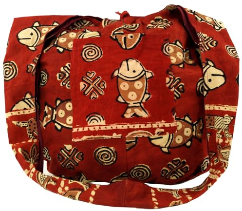 GURU SHOP Sadhu Bag, Umhängetasche, Blockdruck Hippie Schultertasche, Schulterbeutel, Einkaufstasche, Unisex - Erwachsene, Rot, 35x49x30 cm