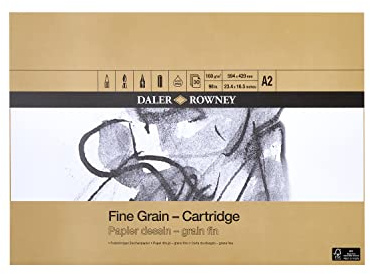 Daler-Rowney Fine Grain 160gsm A2 Cartridge Drawing Paper Pad 30 Sheets | Lightly Textured, Glued 1 Side, Acid Free, For Professional Artists & Students