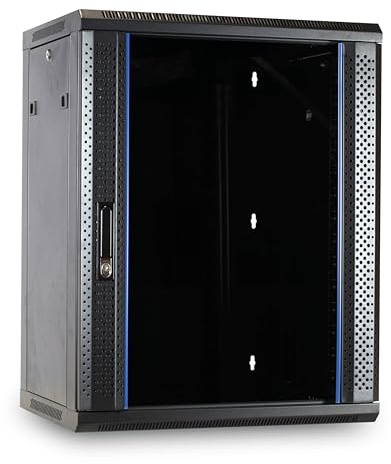 DSIT 15HE nätverksskåp (serverskåp) 19 tum väggmontering med glasdörr (B x D x H) 600 x 600 x 770 mm – svart – lastkapacitet 60 kg