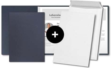 5 Stück 3-teilige Bewerbungsmappen favorit Königsblau mit 2 Klemmschienen - inkl. 5 Versandtaschen - sehr stabiler 350 g/m² Naturkarton mit Relief-Prägung BEWERBUNG - STRATAG Mappenmanufaktur