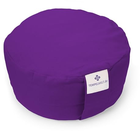 Bezug 2-teilig für Yogakissen Meditationskissen rund 32 x 18 cm, Kissenhülle aus Baumwolle Leinen lila violett mit extra Inlet ungefüllt, Yoga Bolster Kissen Zafu