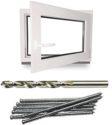Kellerfenster - Kunststoff - Fenster - weiß - BxH: 70x60cm - BxH: 700x600 mm - Rechts + Schrauben + Bohrer