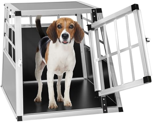tectake® Transportin Perro Coche, Jaula para Perros con Puerta y Cerradura, Transportin Perro Grande Robusto, Jaula Perro Mediano Fácil de Limpiar, Jaulas para Perros - 54 x 69 x 50 cm