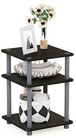 Furinno TURN-N-TUBE Side Table, 3-Tier End Table, Open Shelves Nightstand, Night Stand, Bedside Table, Easy Assembly, for Living Room, Bedroom, Espresso