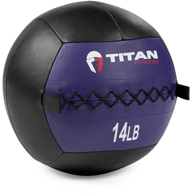 Titan Fitness 14 LB Soft Leather Medicine Wall Ball, Purple Color-Coded Weighted Wall Ball, Full Body Dynamic Exercise Med Ball, Core Fitness, Strength Training, Exercise Conditioning