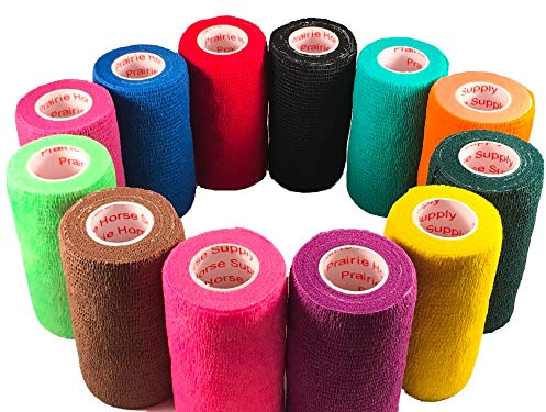 3 Inch Vet Wrap Tape Bulk (Assorted Colors) (Pack of 12) Self Adhesive Adherent Adhering Flex Bandage Grip Roll for Dog Cat Pet Horse