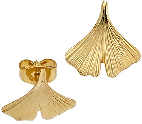 Jobo Damen Ohrstecker Ginko Ginkgo 375 Gold Gelbgold teil matt Ohrringe