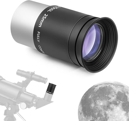 Astromania Telescope Eyepiece 25mm Plossl, 1.25 Inch Telescope Accessory Eyepiece Fully Multi Coated 4-Element Plossl Design, Metal 50 Degree Apparent Field of View for Astronomy Telescopes & Filters