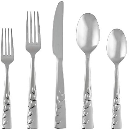 Cambridge Silversmiths 268320R Blossom Sand 20-Piece Flatware Silverware Set, Service for 4, Stainless Steel, Includes Forks/Knives/Spoons, Brushed Finish